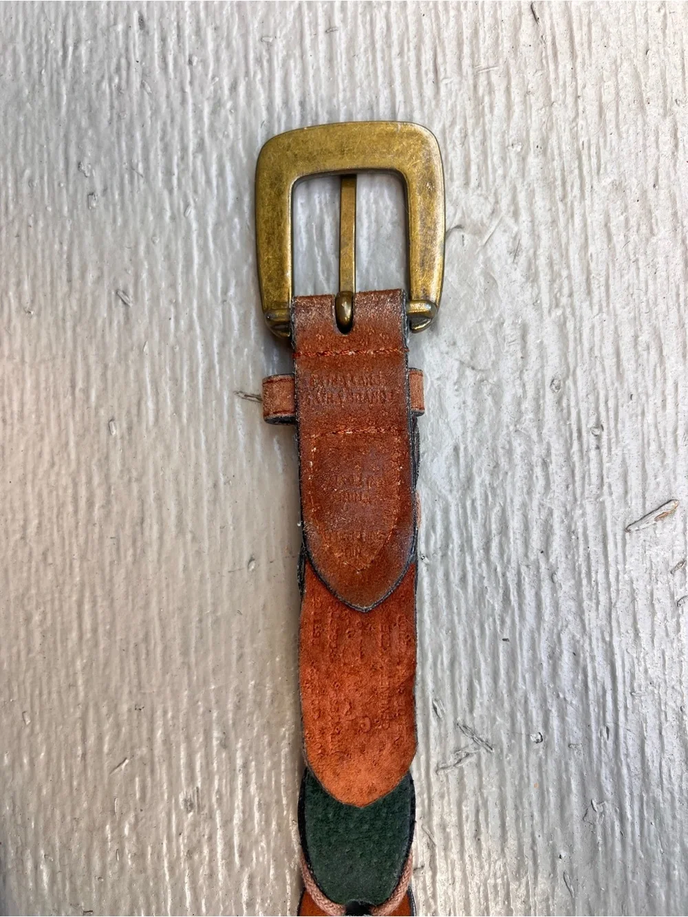 Vintage Multicolor Patchwork Leather Braided Belt Boho Western Brass Buckle 40”